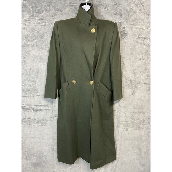 Vintage Bill Blass Signature Size 4 Green Heavy Coat Velvet Collar Gold Buttons - Picture 1 of 16